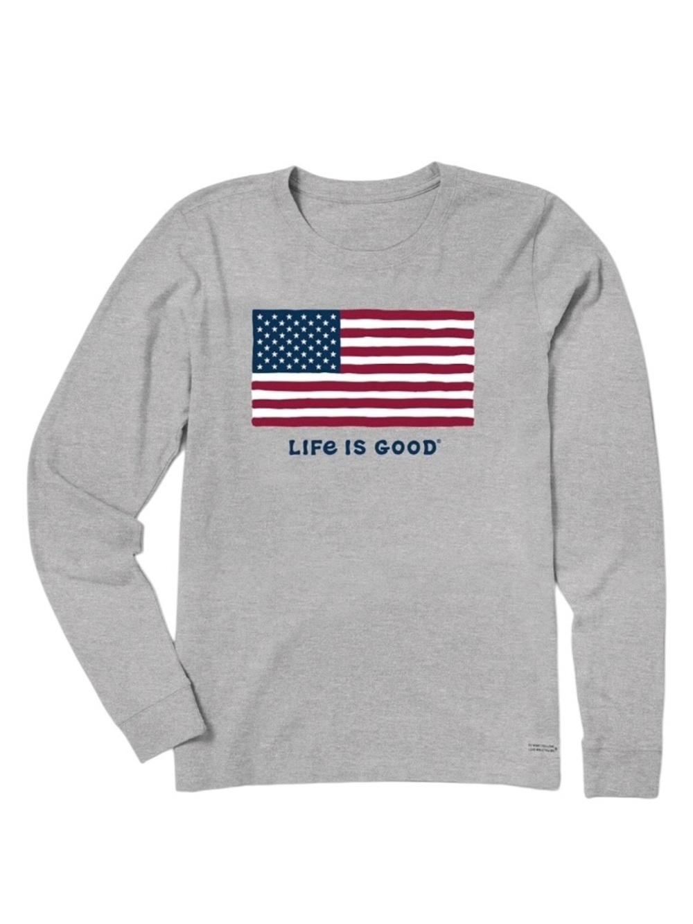 NWT Life Is Good. Women's Big Flag LS Crusher-Lite Tee, Heather Gray, XXX Large
